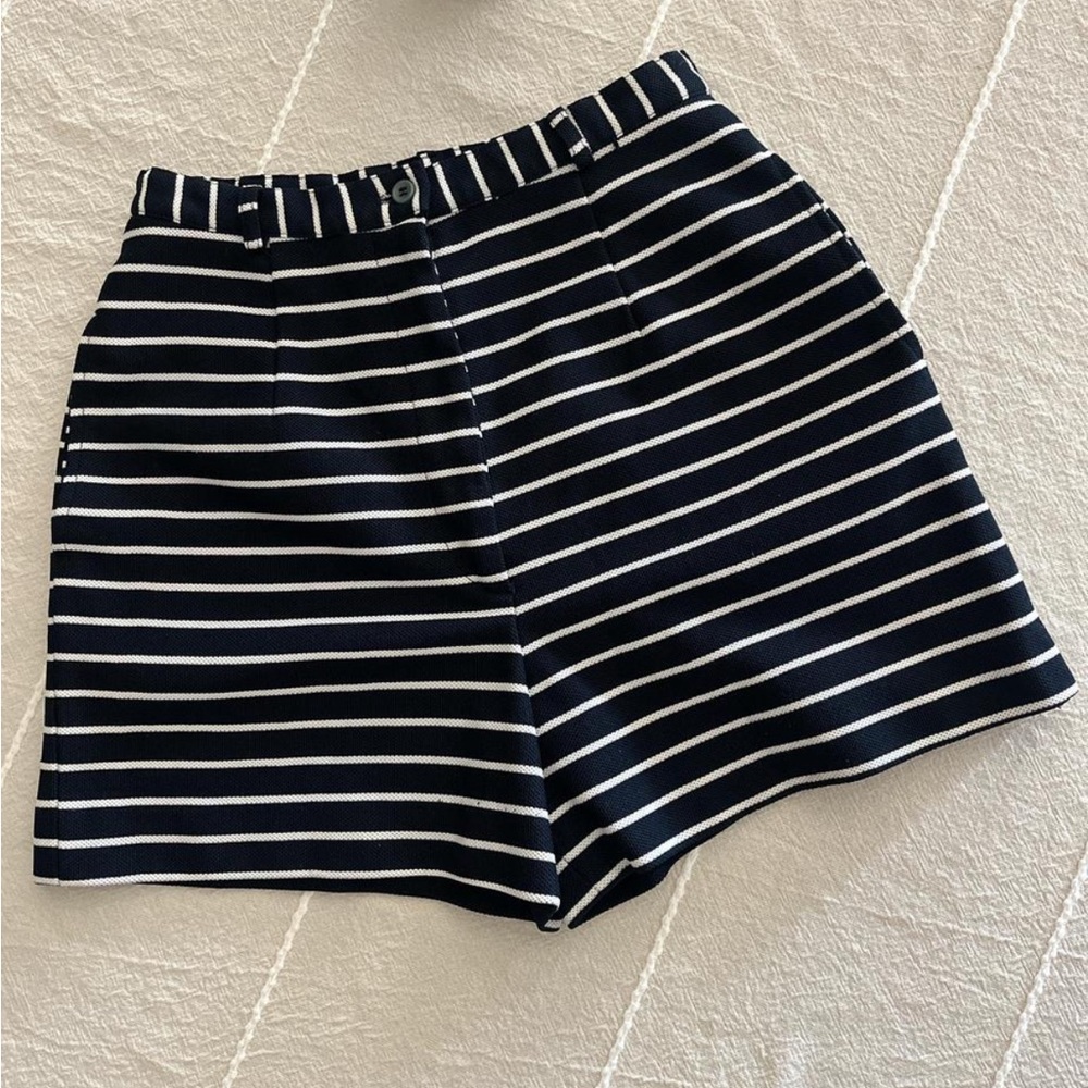 Navy Striped High Waist Women's Shorts